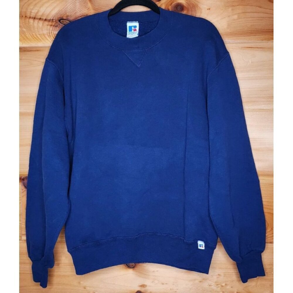 Vintage Russell Athletic Crewneck Sweatshirt Men's Medium Solid Blue Made in USA